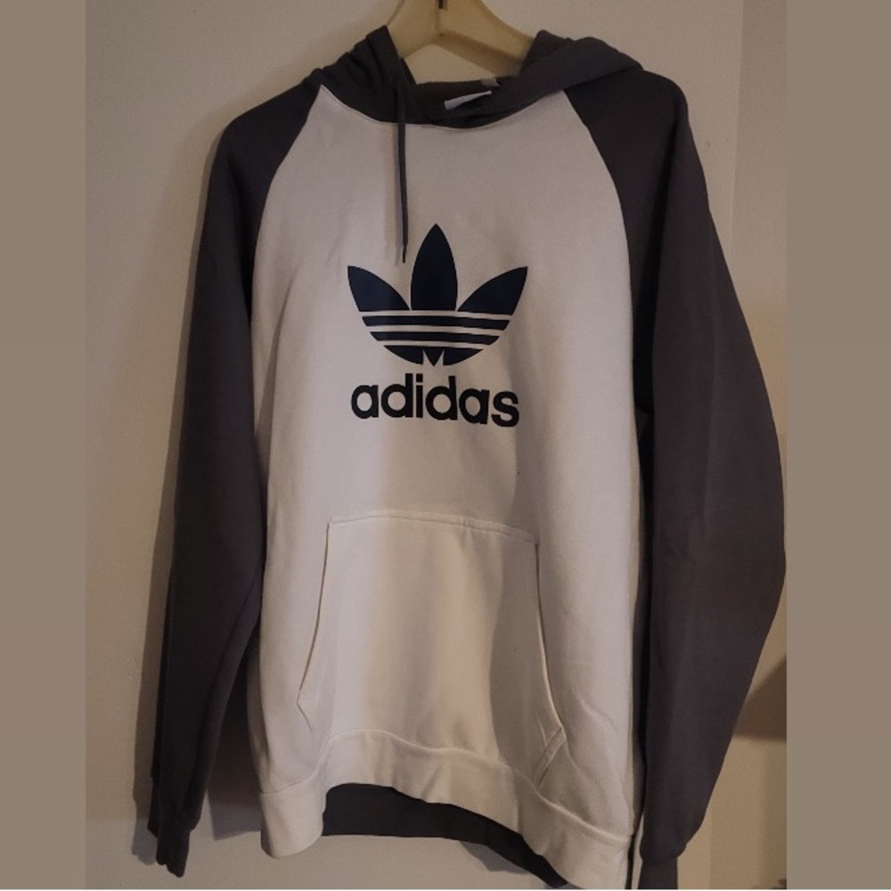 Adidas Men's Black and White Logo Hoodie